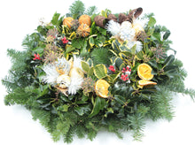 Load image into Gallery viewer, Gold Holly Wreath 16in
