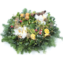 Load image into Gallery viewer, Gold Holly Wreath 16in
