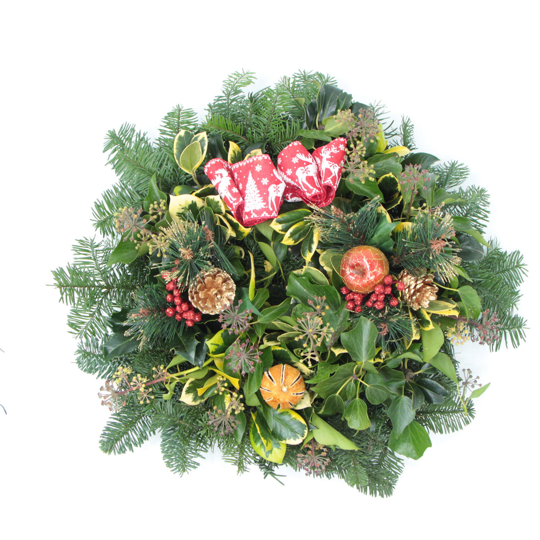 Red Holly Wreath 14in