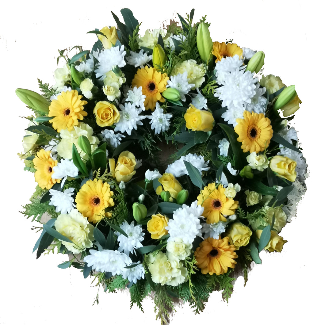 Round Wreath - yellow and white flowers