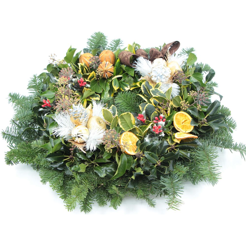 Gold Holly Wreath 16in
