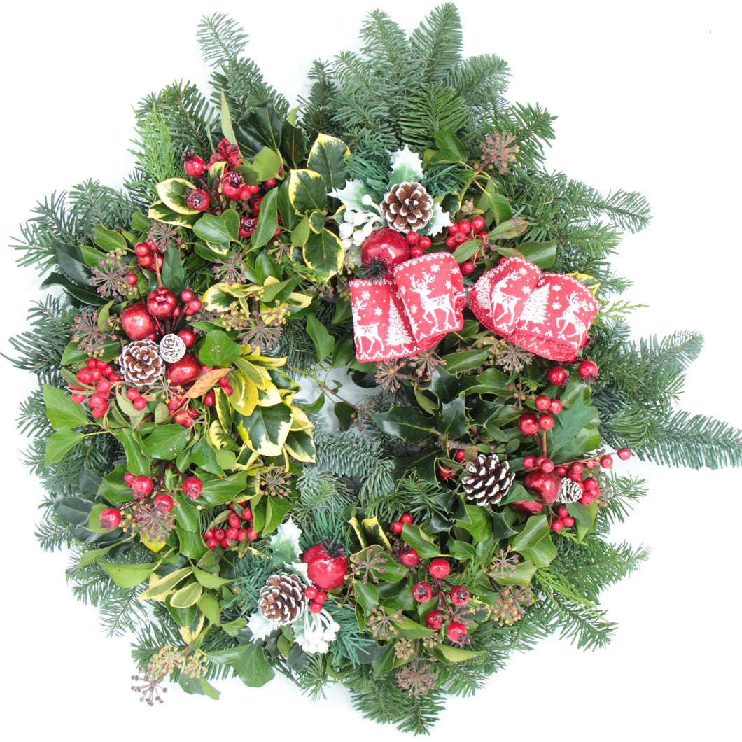 Red Holly Wreath 16in
